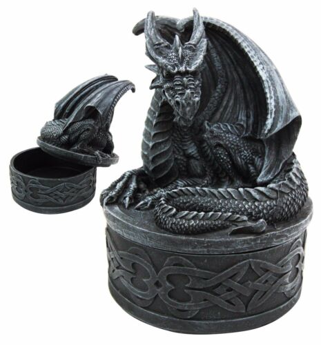 Celtic Knotwork Fantasy Fiery Dragon Guardian Round Decorative Trinket Box