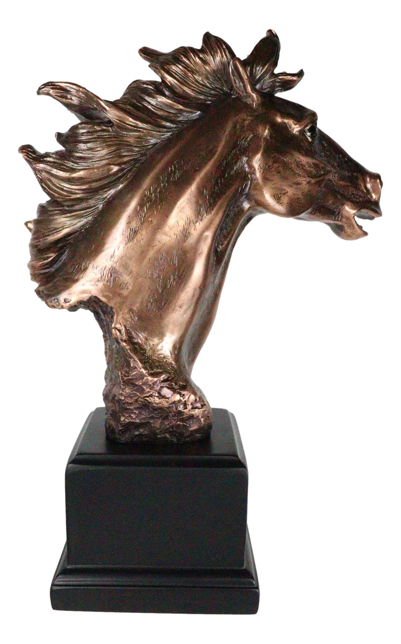 Western Wildlife Running Horse Stallion Head Bust Figurine With Trophy Base