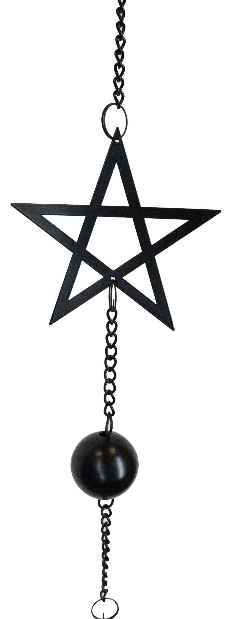 Wicca Occult Pentagram Pentacle Stars Black Coated Steel Metal Wind Chime Mobile