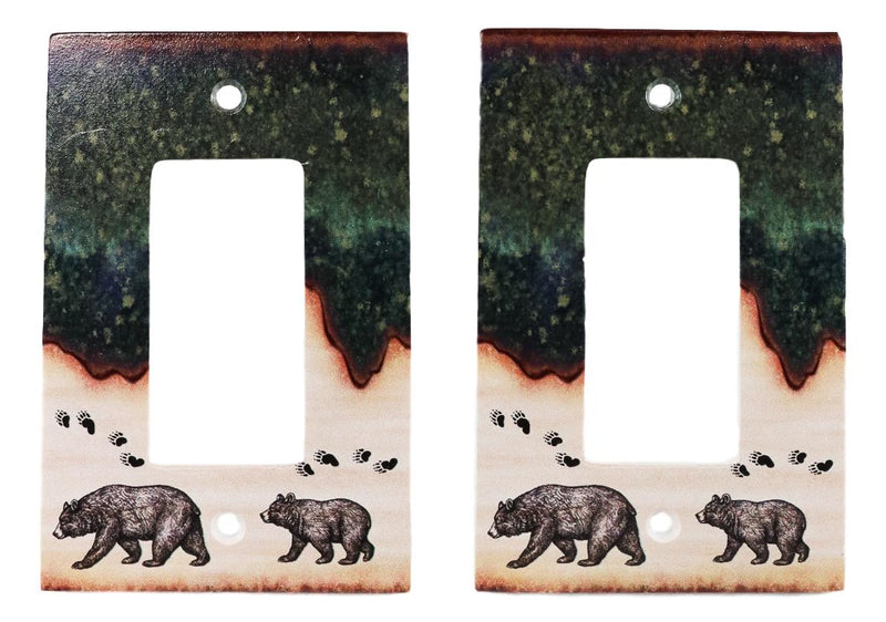 Pack of 2 Rustic Forest Mama Bear And Cub Single Rocker Switch Wall Outlet Plate