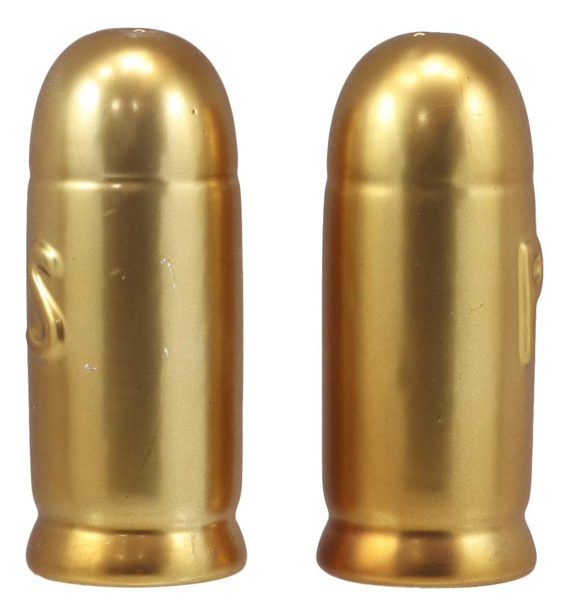 Western Cylindrical Ammo Shells Gold Tone Bullets Ceramic Salt And Pepper Set
