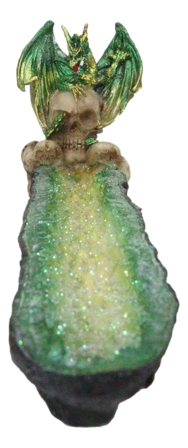 Ebros Green Dragon on Skull Stick Incense Burner 10.75" Length Functional Decor - Ebros Gift