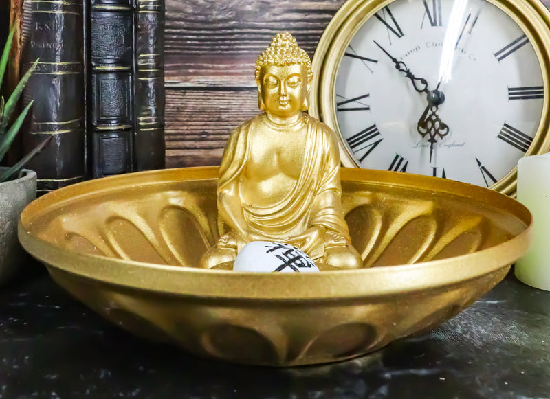 Ebros Feng Shui Golden Meditating Buddha Zen Dish With Pebbles & Lotus Flower