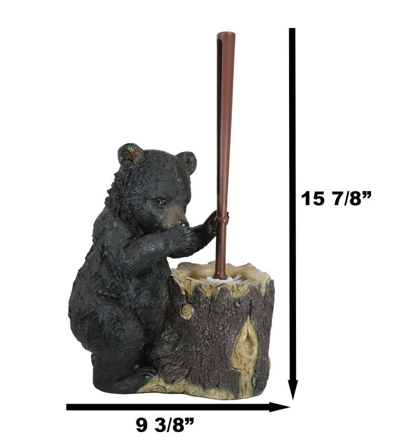 Ebros Rustic Cabin Lodge Decor Whimsical Black Bear Forest Stinky Potion Toilet Brush and Tree Stump Base Holder Bathroom Gift 2 Piece Set