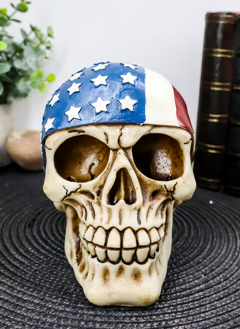 Independence Day Patriotic Skull With US Flag Banner Bandana Decorative Figurine