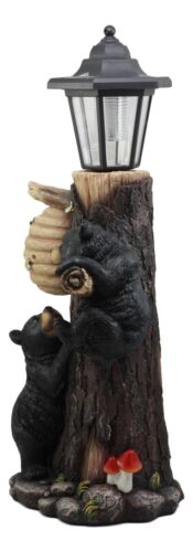 Ebros Large Climbing Black Bear Cubs Reaching for Honeycomb Beehive LED Path Lighter Statue 19"Tall with Solar Lantern Light Welcome Sign Guest Greeter Decor Figurine