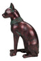 Egyptian Goddess Bastet Cat Sitting Figurine In Rustic Aged Bronze Patina Finish