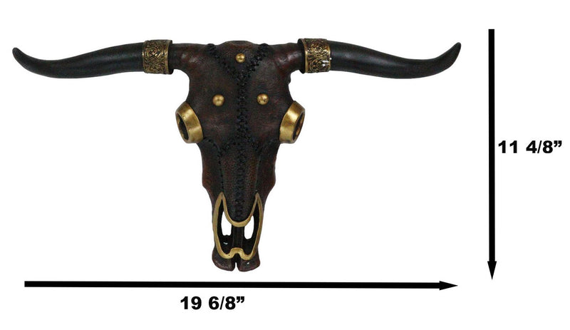 Large Rustic Western Steampunk Tooled Leather Steer Bull Cow Skull Wall Decor