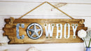 25"L Rustic Metal Western Star Cowboy Sign On Wooden Plank Wall Or Door Plaque