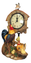 Rustic Country Rooster Hen and Chicks Chicken Family Table Clock With Pendulum