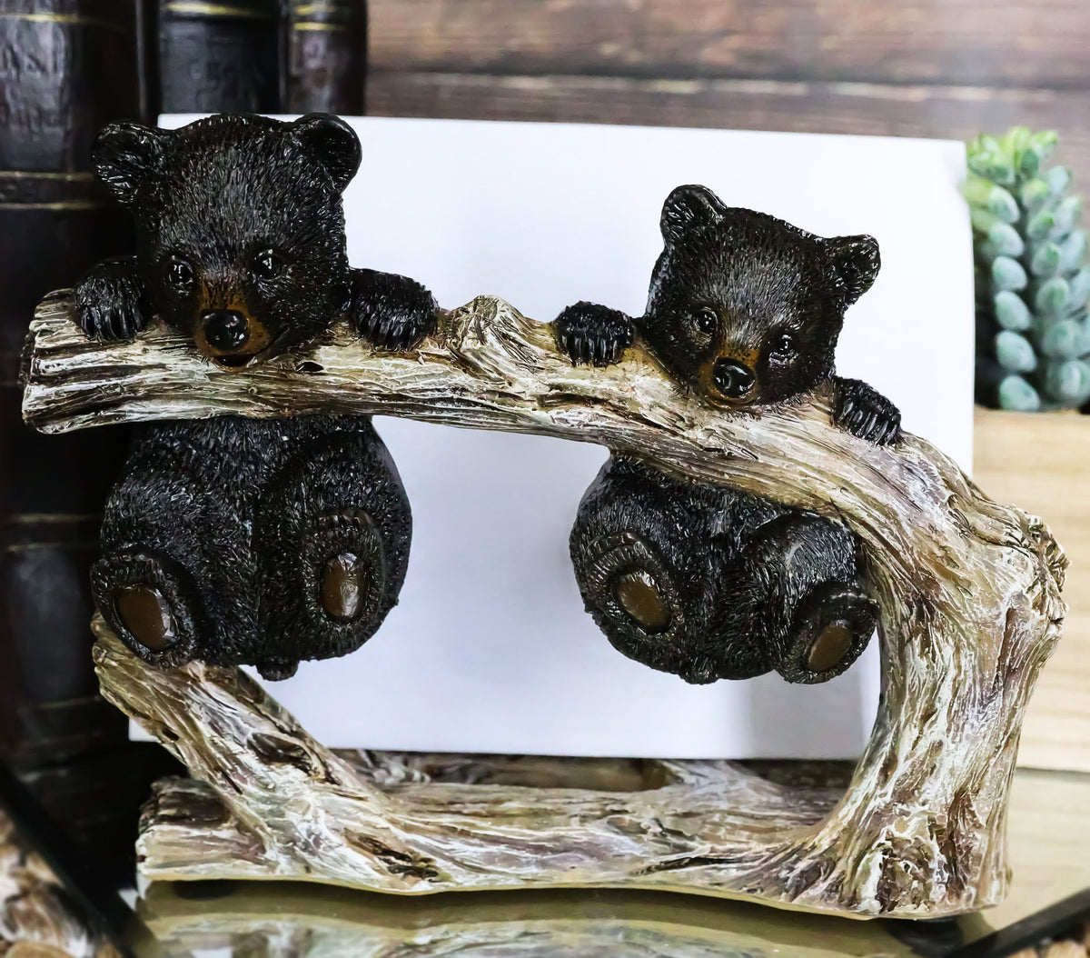 Ebros Rustic Forest 2 Black Bear Cubs Hanging On Tree Branch Napkin Holder