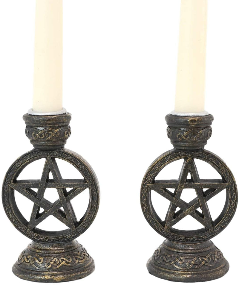 Set of 2 Wicca Pentagram Pentacle In Circle Taper Candle Or Cone Incense Holders