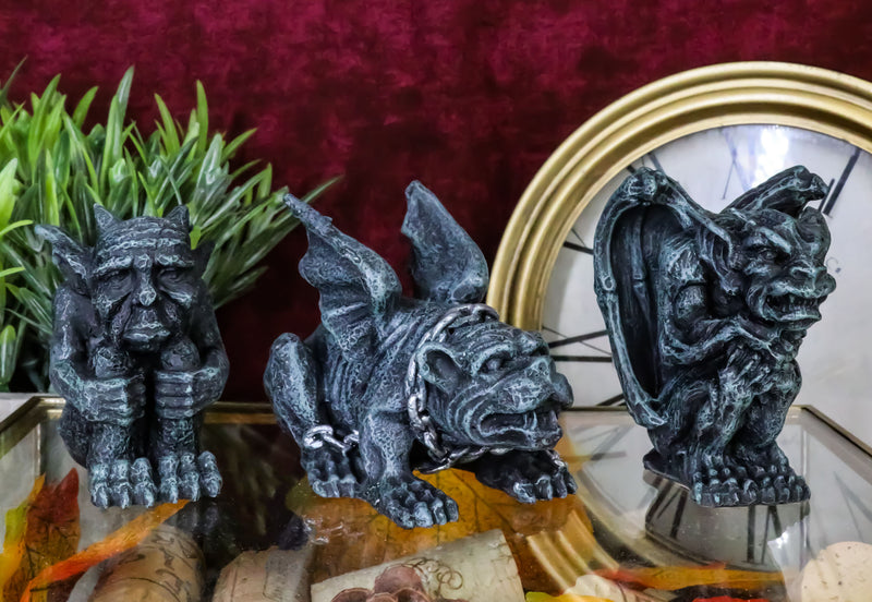 Chained Gothic Stoic Gargoyles Chimera Guardian Figurines Miniature Set 3"Tall