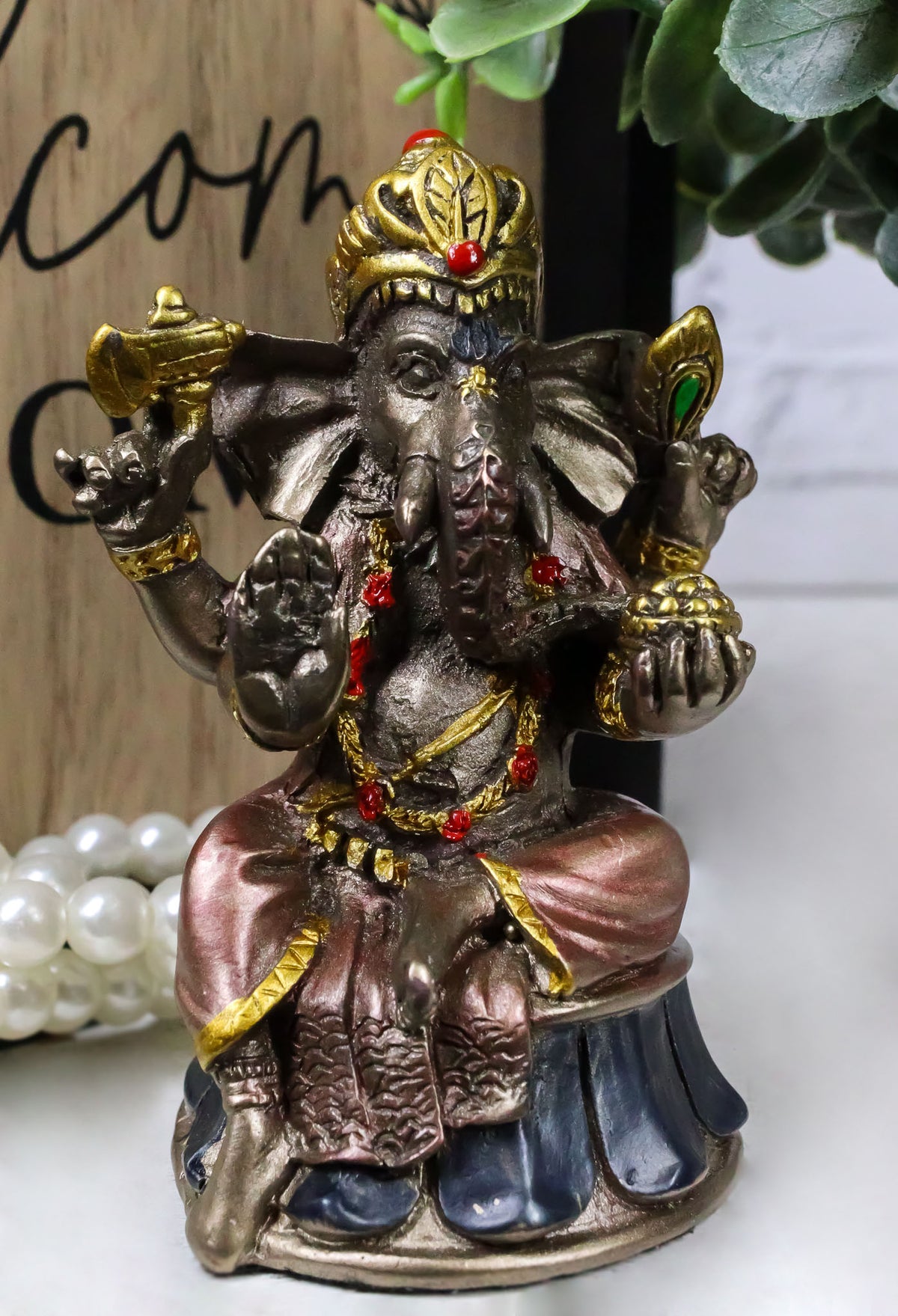 Small Hindu Ganesha Ganapati Hindu Elephant God Sitting On Drum Figurine