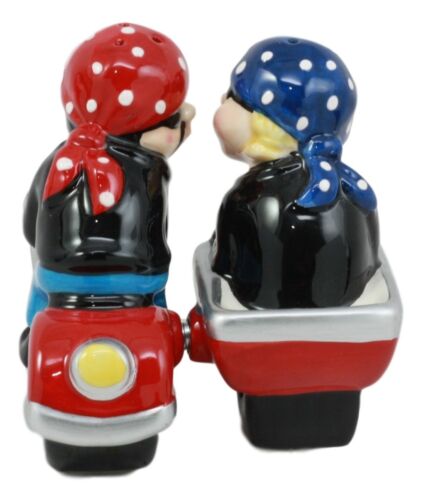 Patriotic Biker Couple Riding Motorcycle and Side Car Rig Salt Pepper Shakers