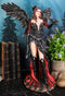 Gothic Raven Crow Trainer Angel Fairy In Black And Crimson Feather Gown Statue
