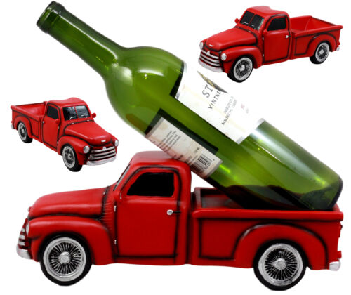Ebros Gift Red Vintage Old Fashioned Pickup Truck Wine Holder 11.25" Long Figurine Wine Bottle Holder Caddy - Ebros Gift