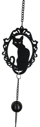 Wicca Witchcraft Black Cat Silhouette Black Coated Steel Metal Wind Chime Mobile