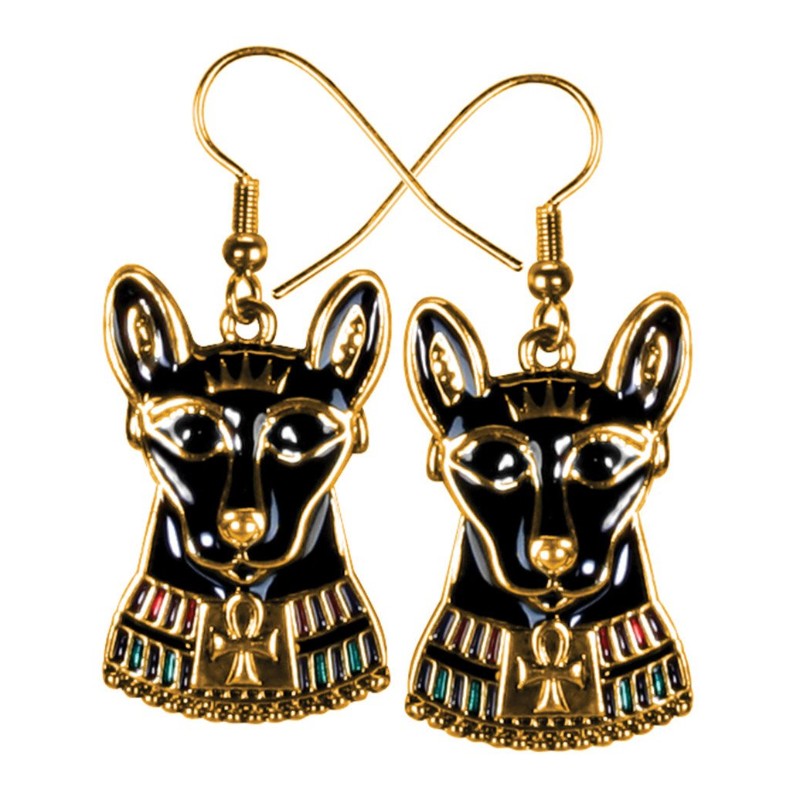 Ebros Ancient Egyptian Theme Bastet Cat Stud Earrings Black Gold Plated Jewelery