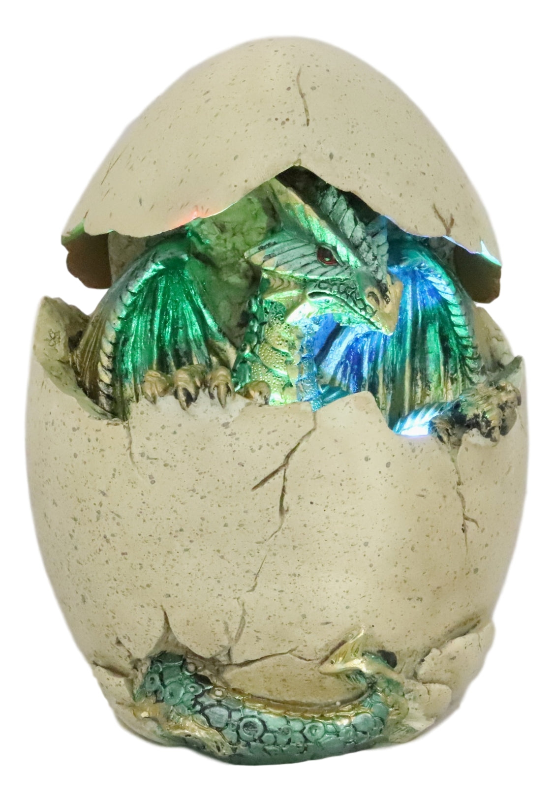 Emerging Green Dragon Egg Hatchling With Colorful LED Night Light Figurine Decor - Ebros Gift