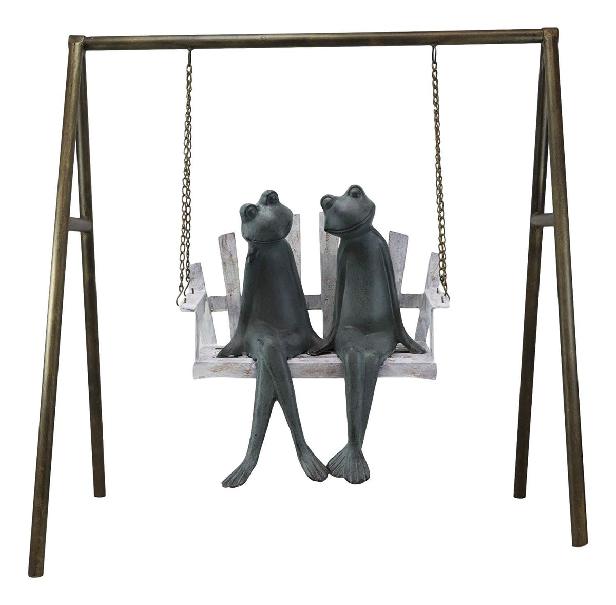 Ebros Gift 27.5" Tall Aluminum Metal Whimsical Love is in The Air Frog Couple Sitting On Porch Swing Garden Statue Frogs Patio Pool Pond Lawn Yard Decorative Sculpture Feng Shui Zen Accent - Ebros Gift