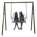 Ebros Gift 27.5" Tall Aluminum Metal Whimsical Love is in The Air Frog Couple Sitting On Porch Swing Garden Statue Frogs Patio Pool Pond Lawn Yard Decorative Sculpture Feng Shui Zen Accent