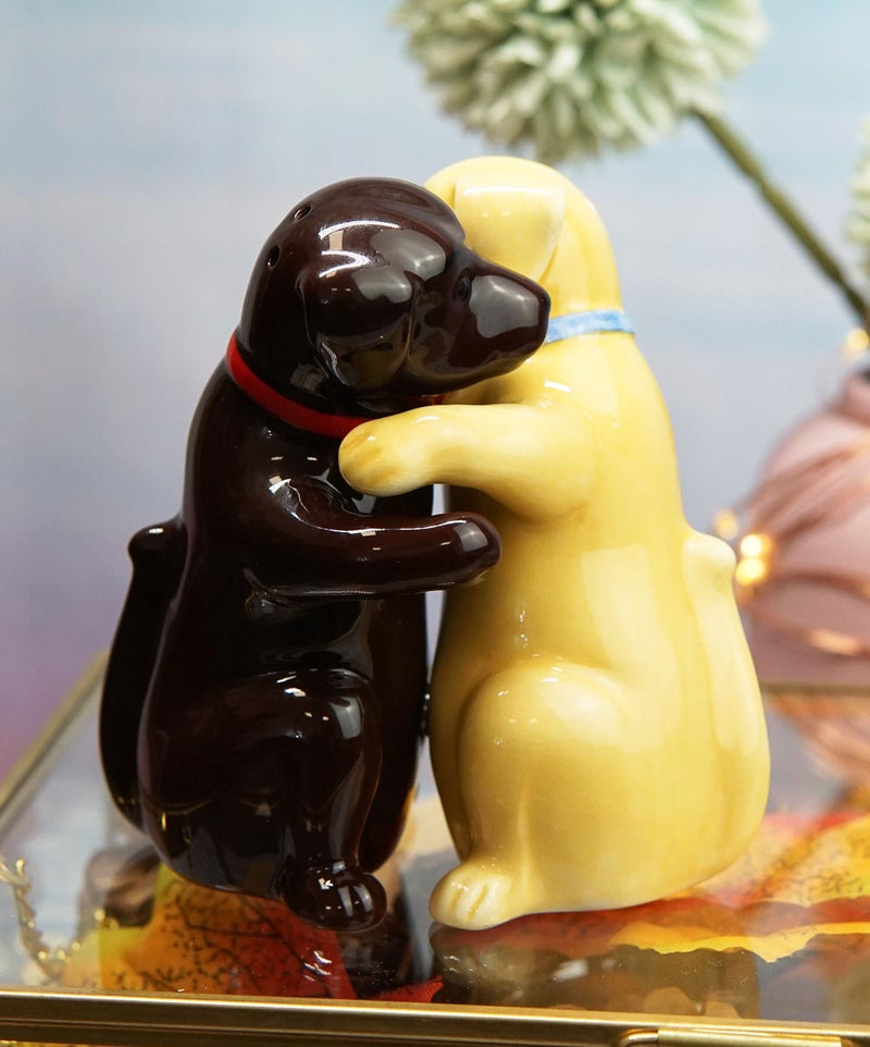 Ebros Colorful Ceramic Labradors Dog Couple Hugging Dancing Salt Pepper Shakers Set