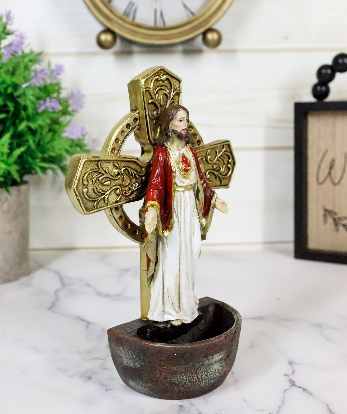 Catholic Sacred Heart of Jesus Holy Water Font Religious Sacrament Wall Decor
