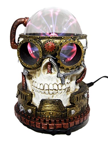 Ebros Steampunk Electric Plasma Laser Static Storm Ball Skull Decor Lamp 7" H