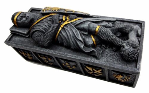 Heraldry Lion Crest Medieval Knight Templar Coffin Casket Jewelry Box Figurine