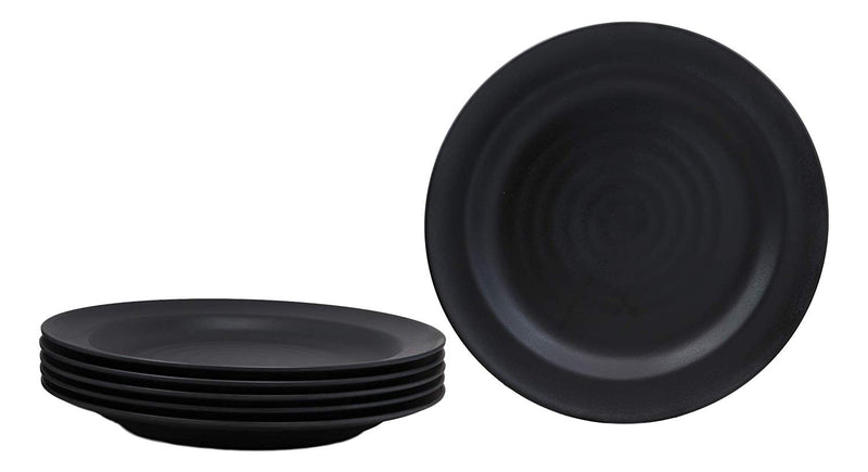 Contemporary Round 11.75"D Matte Black Melamine Extra Large Dinner Plates Set 6