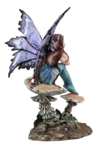 Ebros Amy Brown Forest Willow Nice Fairy Sitting On Wild Giant Mushroom Stool Statue 6" Tall - Ebros Gift