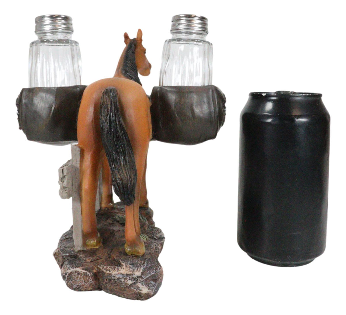 Western Brown Stallion Horse With Saddlebags Salt Pepper Shakers Holder Figurine