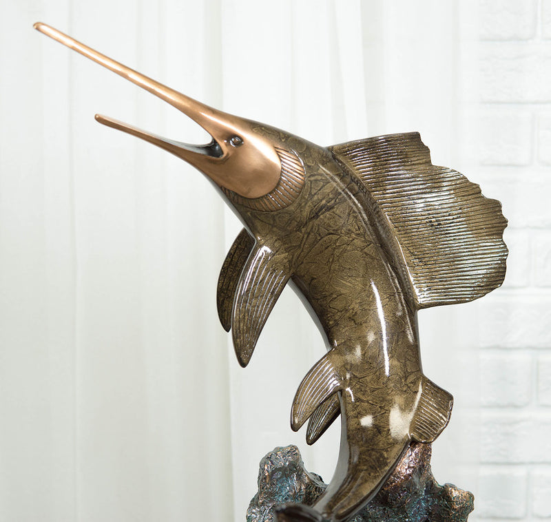 Ebros Large Nautical Marine Sailfish By Coral Reef Electroplated Bronze Statue