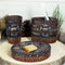 Country Rustic Western Blue Cross W/ Concho Soap Dish Toothbrush Holder Cup Set