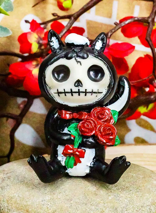 Furrybones Valentines Odo The Skunk Red Roses Skeleton Monster Ornament Figurine - Ebros Gift