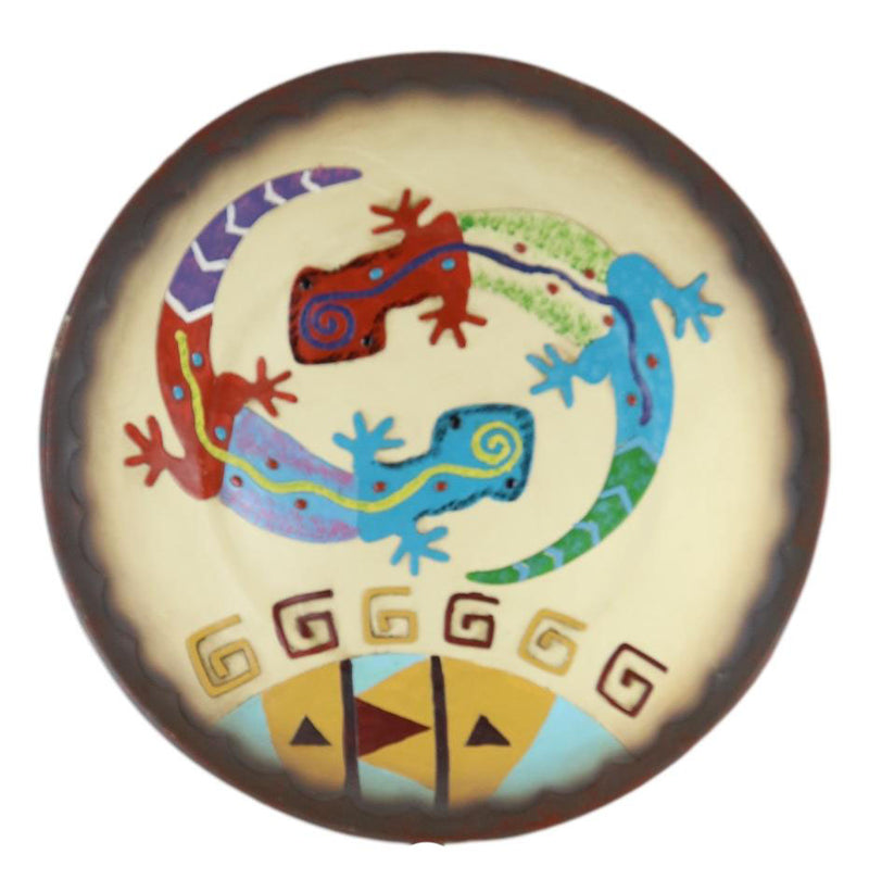 Southwestern Boho Chic Gecko Lizards With Mayan Vector Large Wall Plate Decor
