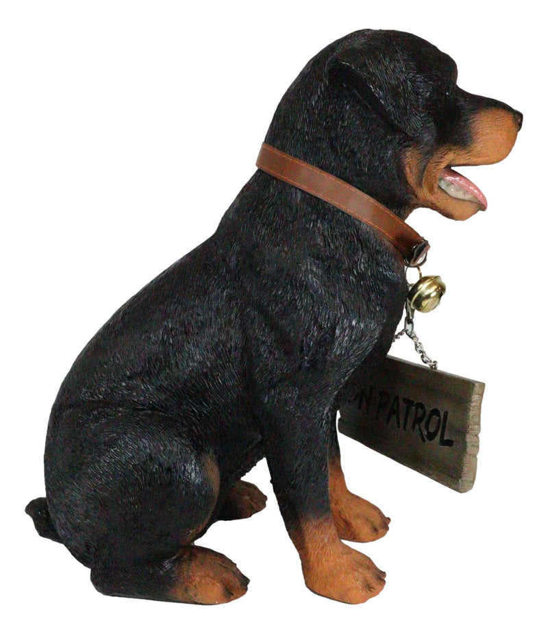 Guest Welcome Realistic Rottweiler Dog With Jingle Collar Sign Decor Statue 13"H