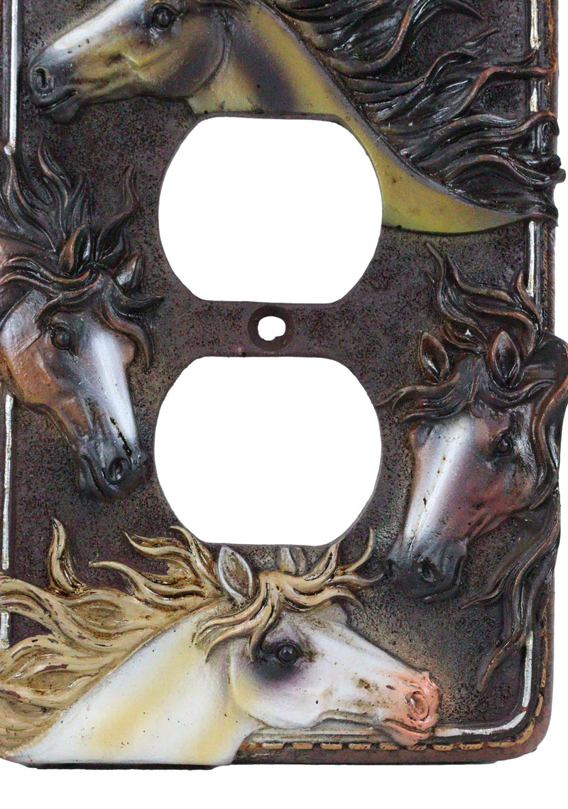 Set of 2 Western Colorful 4 Stallion Horses Wall Double Outlet Receptacle Plates