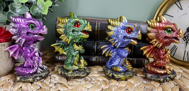 Ebros Gift Set of 4 Whimsical Wyrmling Baby Dragons Bobblehead Small Figurines