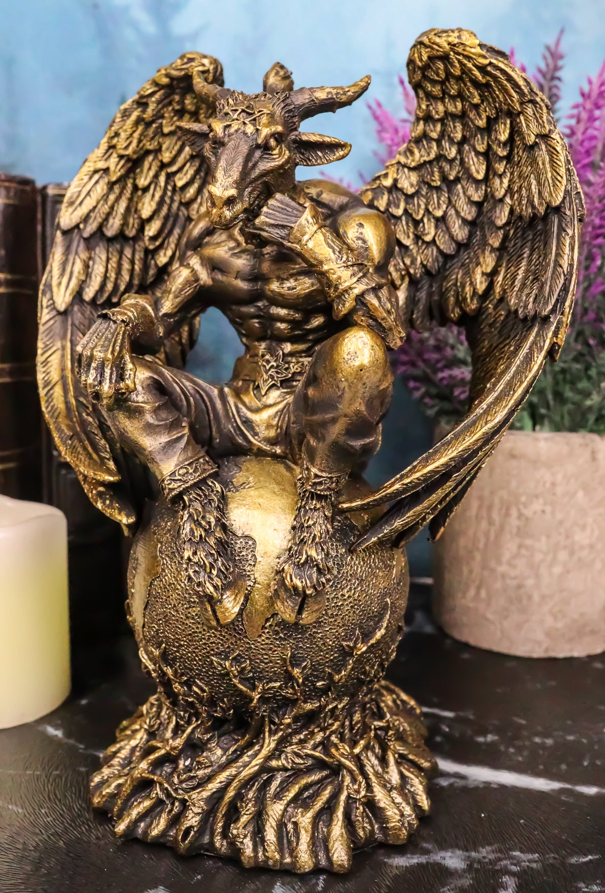 Sabbatic Goat Satan The Thinker Baphomet Sitting On The Globe Statue 7.75"Tall - Ebros Gift