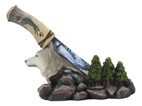 Ebros Gray Wolf In Forest Scene Centerpiece With Hunting Knife Letter Opener Statue