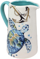 Ebros Blue & White Sea Turtle Ceramic Dinnerware (Hot/Cold Drink Jug Pitcher, 1)