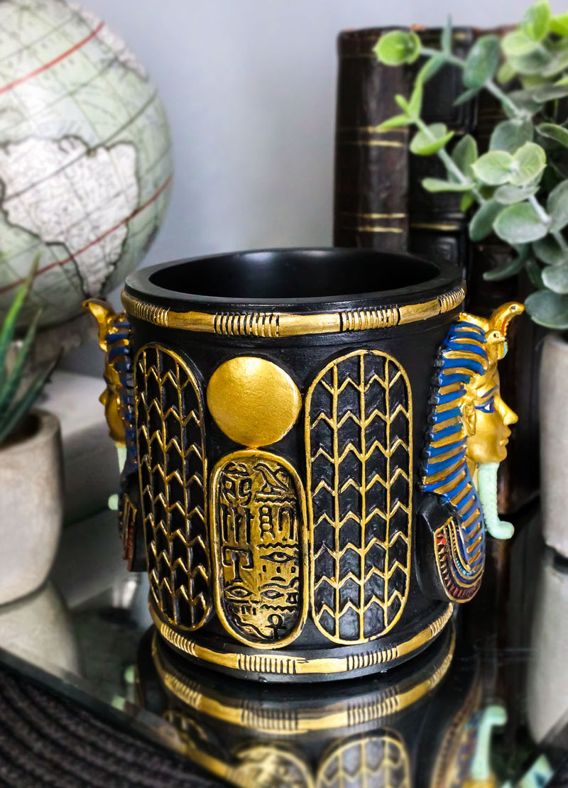 Egyptian King Tut Pharaoh Pen Holder 4"H Tutankhamun Bust Stationery Organizer