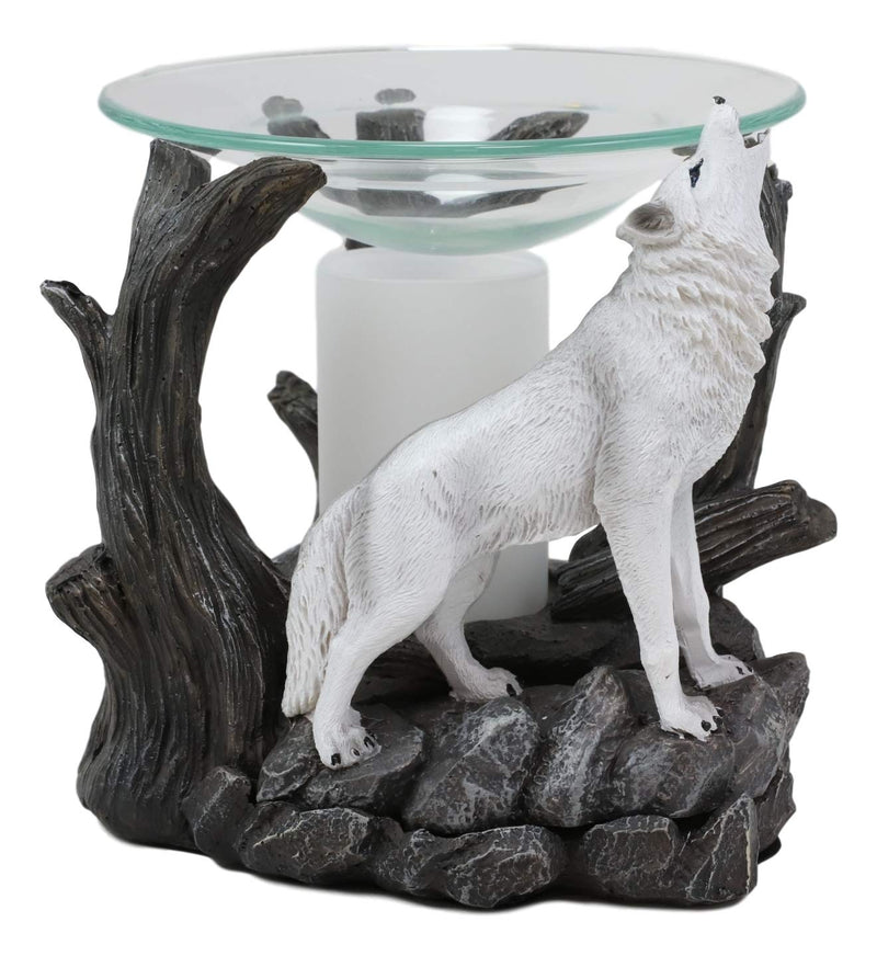 Ebros White Wolf Howling Electric Oil Burner Tart Warmer Statue Night Light