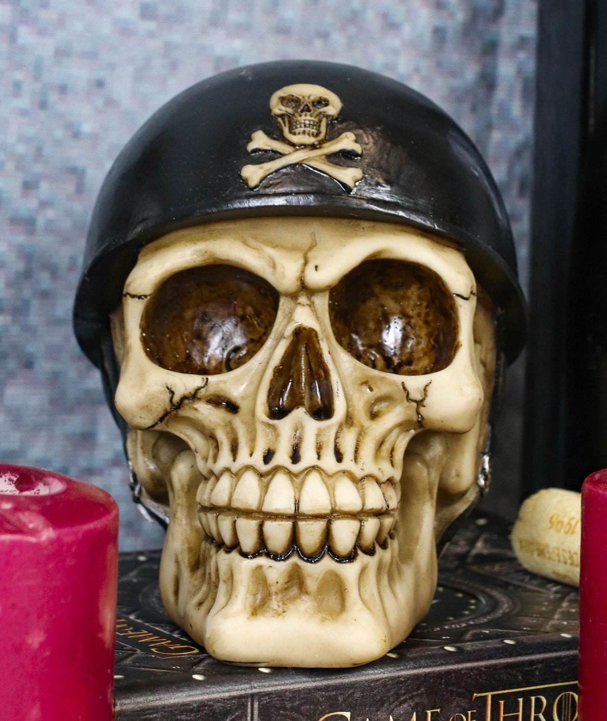Ebros Military Skull With Crossbones Helmet Gear Figurine 5"H Skeleton Cranium Skulls