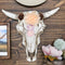 Rustic Western Off White Cow Skull With Fabric Pastel Colors Flowers Wall Decor
