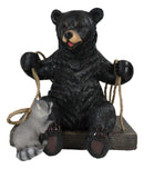 Large Swinging Black Bear With Buddy Raccoon Hanging Statue With Rope Ties 15"H