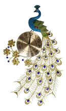 35"H Large Peacock Bird Iris Train Colorful Gold Plated Metal Analog Wall Clock