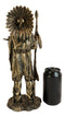 Native American Indian Chief With Eagle Roach Spear And Chalumet Pipe Statue